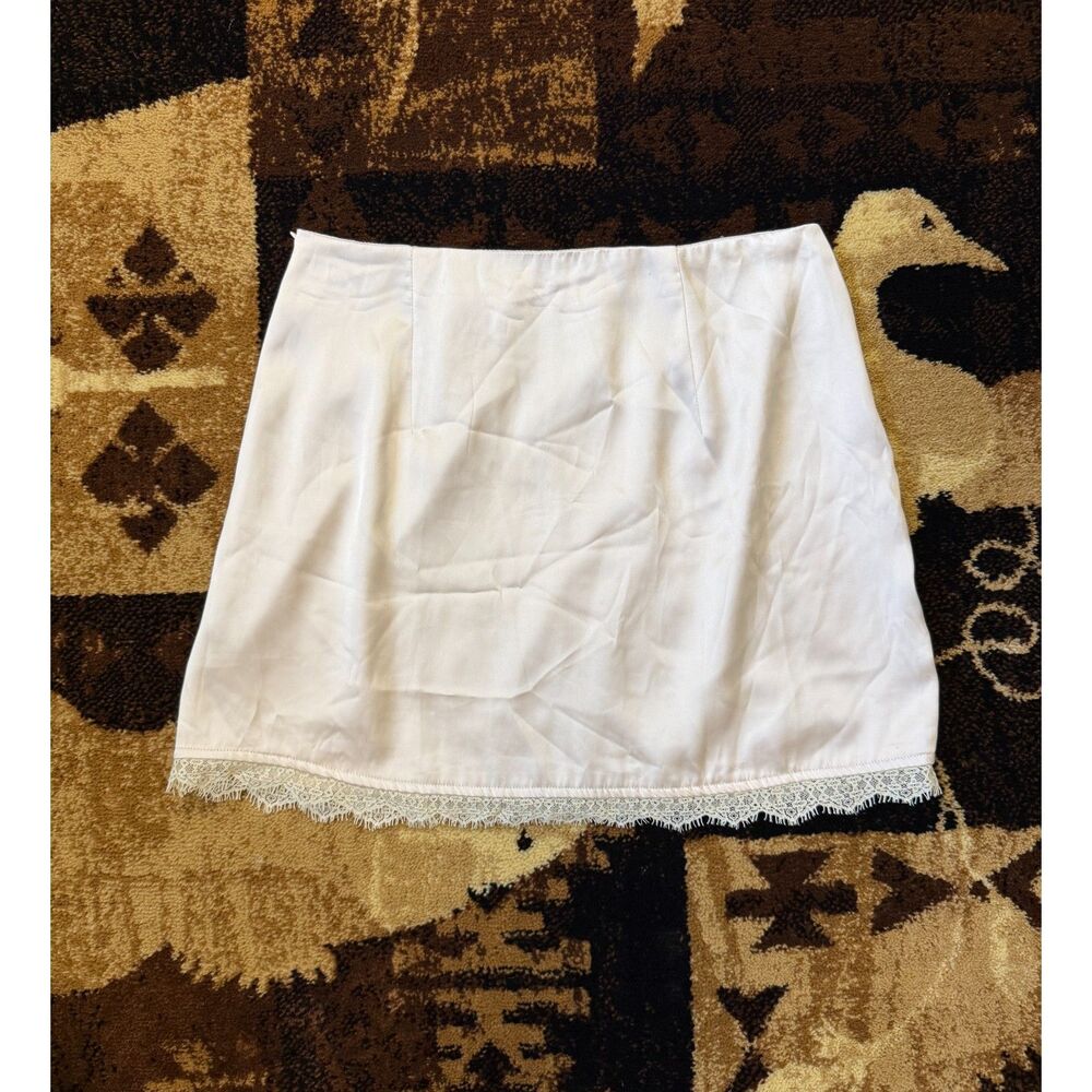Princess Polly Cream White Lace Trim Slip Skirt Satin Look Y2K Feminine Size 4
